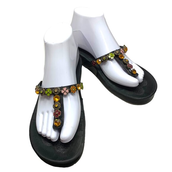 Albano Black Satin Leather Bejeweled Toe Post‎ Sandals - Picture 11 of 11